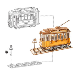 Robotime Rolife Vintage Tramcar Model 3D Wooden Puzzle Toys For Chilidren Kids Christmas Birthday GiftsTG505 Dropshipping