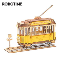 Robotime Rolife Vintage Tramcar Model 3D Wooden Puzzle Toys For Chilidren Kids Christmas Birthday GiftsTG505 Dropshipping