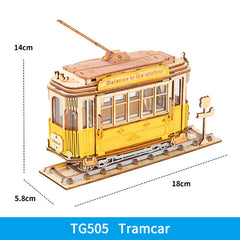 Robotime Rolife Vintage Tramcar Model 3D Wooden Puzzle Toys For Chilidren Kids Christmas Birthday GiftsTG505 Dropshipping