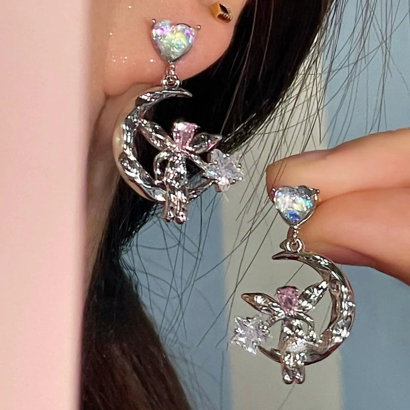 Crystal Angel Drop Earrings